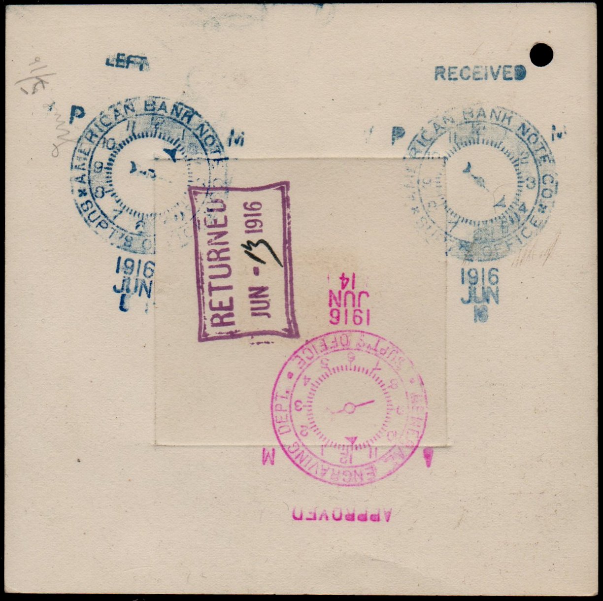 ABN Co. stamp archive working die proof of 25c - back - timbres-poste Briefmarken stamps El Salvador Tram Trolley Tranvia National Theatre teatro nacional 